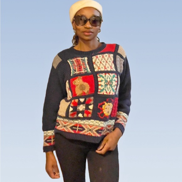 Crafty Double Sided Fair Isle  Patchwork Christmas Sweater by First Issue XS - Picture 2 of 11